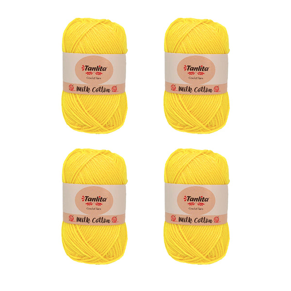 4 Roll Milk Cotton Crochet Yarn 200g, 440 Yards (66 Lemon)