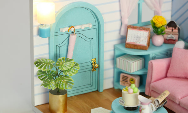 Miniature Modern DIY Dollhouse Kit, with LED, Dust Cover, Collectible Dollhouse (S2004)