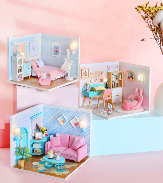 Miniature Modern DIY Dollhouse Kit, with LED, Dust Cover, Collectible Dollhouse (S2009)