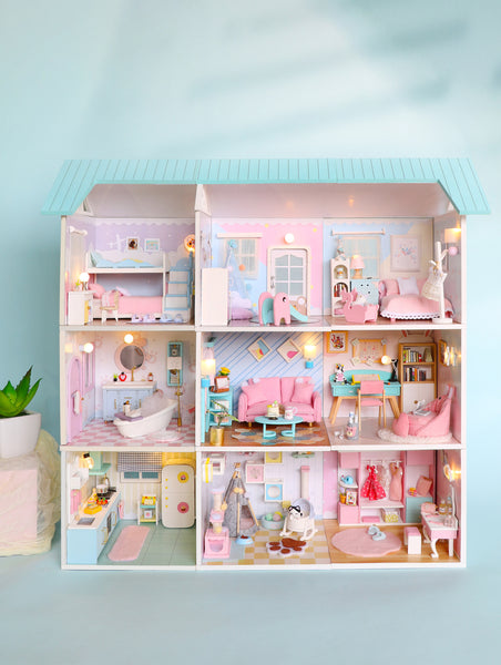 Miniature Modern DIY Dollhouse Kit, with LED, Dust Cover, Collectible Dollhouse (S2007)