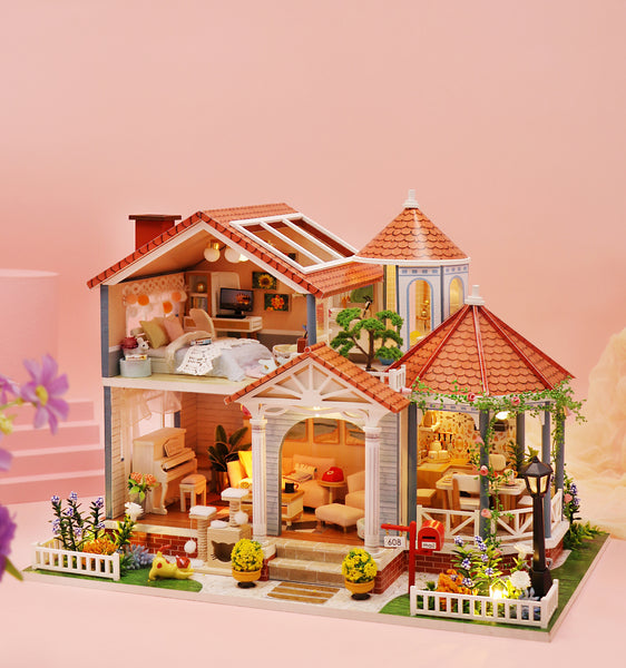 Miniature DIY Wooden Dollhouse Kit with Music Movement and LED and Dust Cover (L2001)
