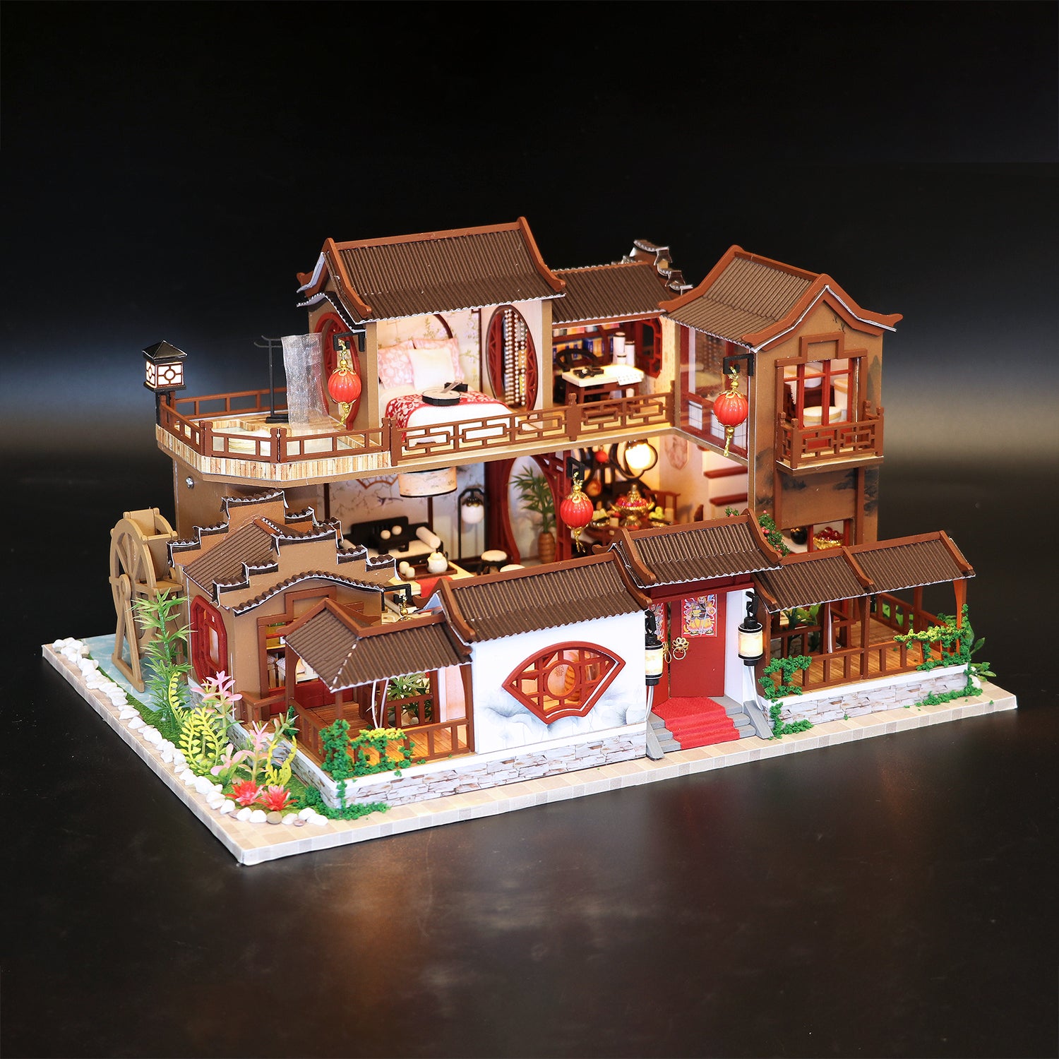 Miniature DIY Wooden Dollhouse Kit with Music Movement and LED and