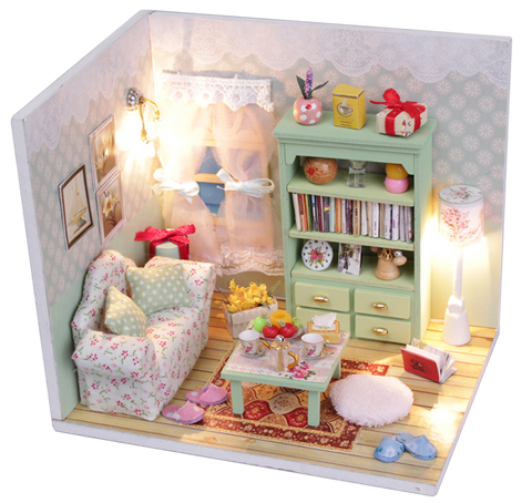 Miniature DIY Doll House Kit with Furniture and LED, Dust Cover. DIY Wooden House Kit (M012)