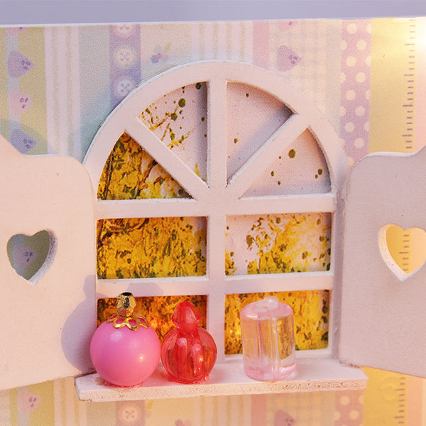 Miniature DIY Doll House Kit with Furniture and LED, Dust Cover. DIY Wooden House Kit (M013)