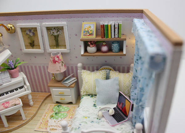 Miniature DIY Doll House Kit with Furniture and LED, Dust Cover. DIY Wooden House Kit (M026)