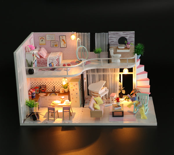 Miniature DIY Dollhouse Kit with LED, Music Movement, Furniture (M035)