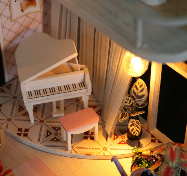 Miniature DIY Dollhouse Kit with LED, Music Movement, Furniture (M035)