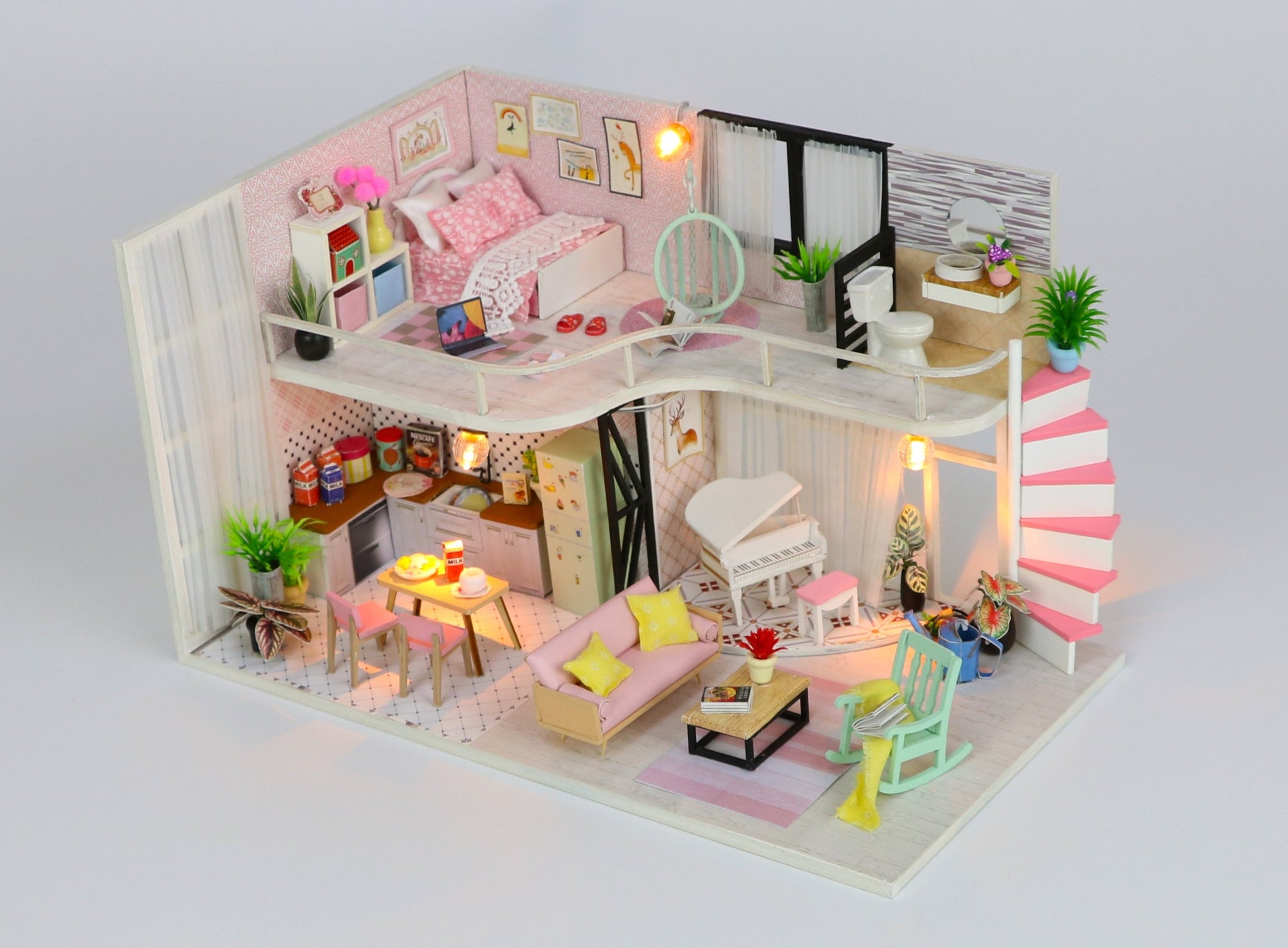 Miniature DIY Dollhouse Kit with LED, Music Movement, Furniture (M035)