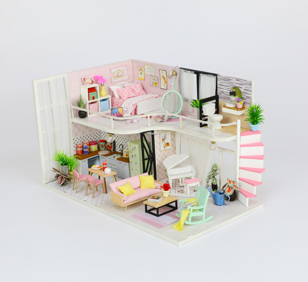 Miniature DIY Dollhouse Kit with LED, Music Movement, Furniture (M035)