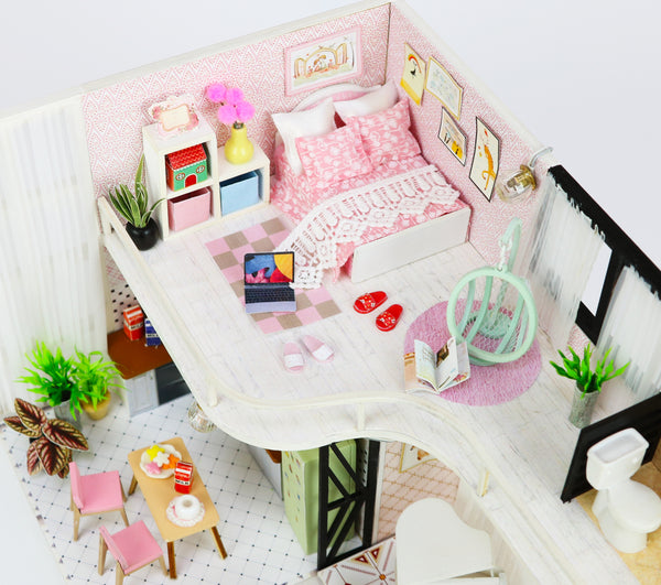 Miniature DIY Dollhouse Kit with LED, Music Movement, Furniture (M035)