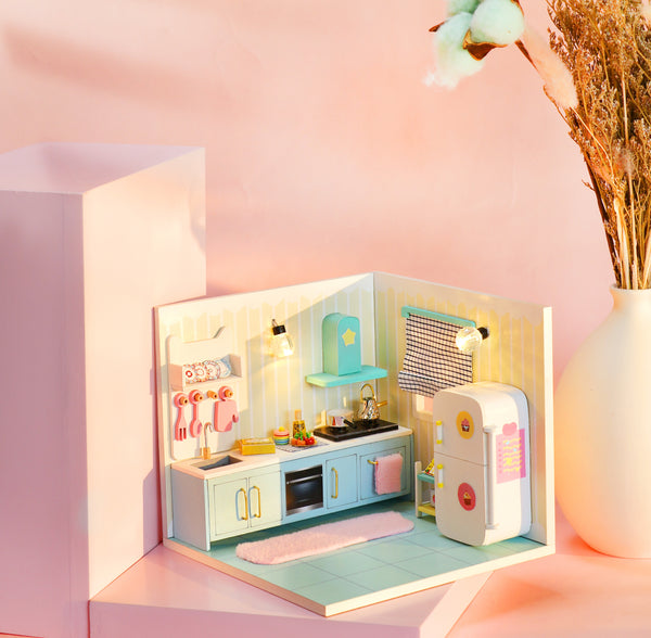 Miniature Modern DIY Dollhouse Kit, with LED, Dust Cover, Collectible Dollhouse (S2007)