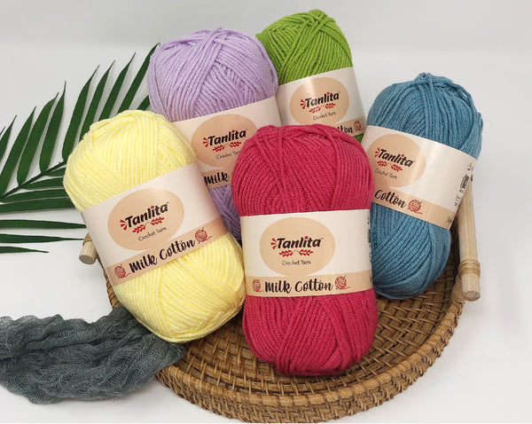 4 Roll Milk Cotton Crochet Yarn 200g, 440 Yards (01 Mustard)