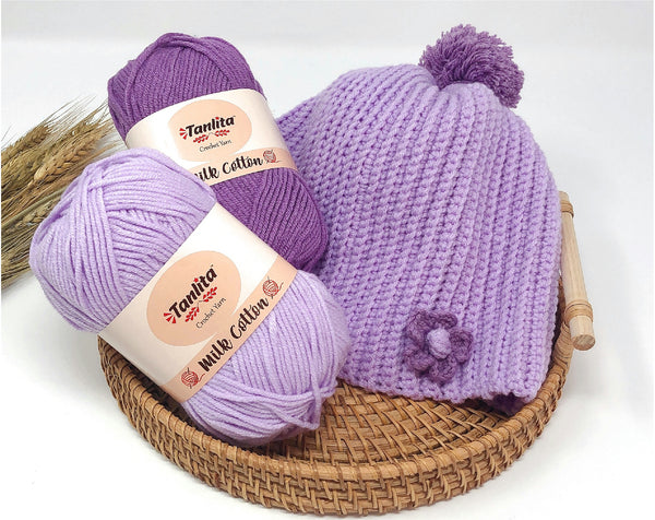 4 Roll Milk Cotton Crochet Yarn 200g, 440 Yards (72 Ash Purple)